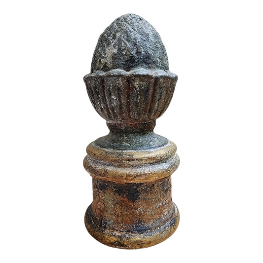Hand-finished moss green and aged gold acorn finial alternate view