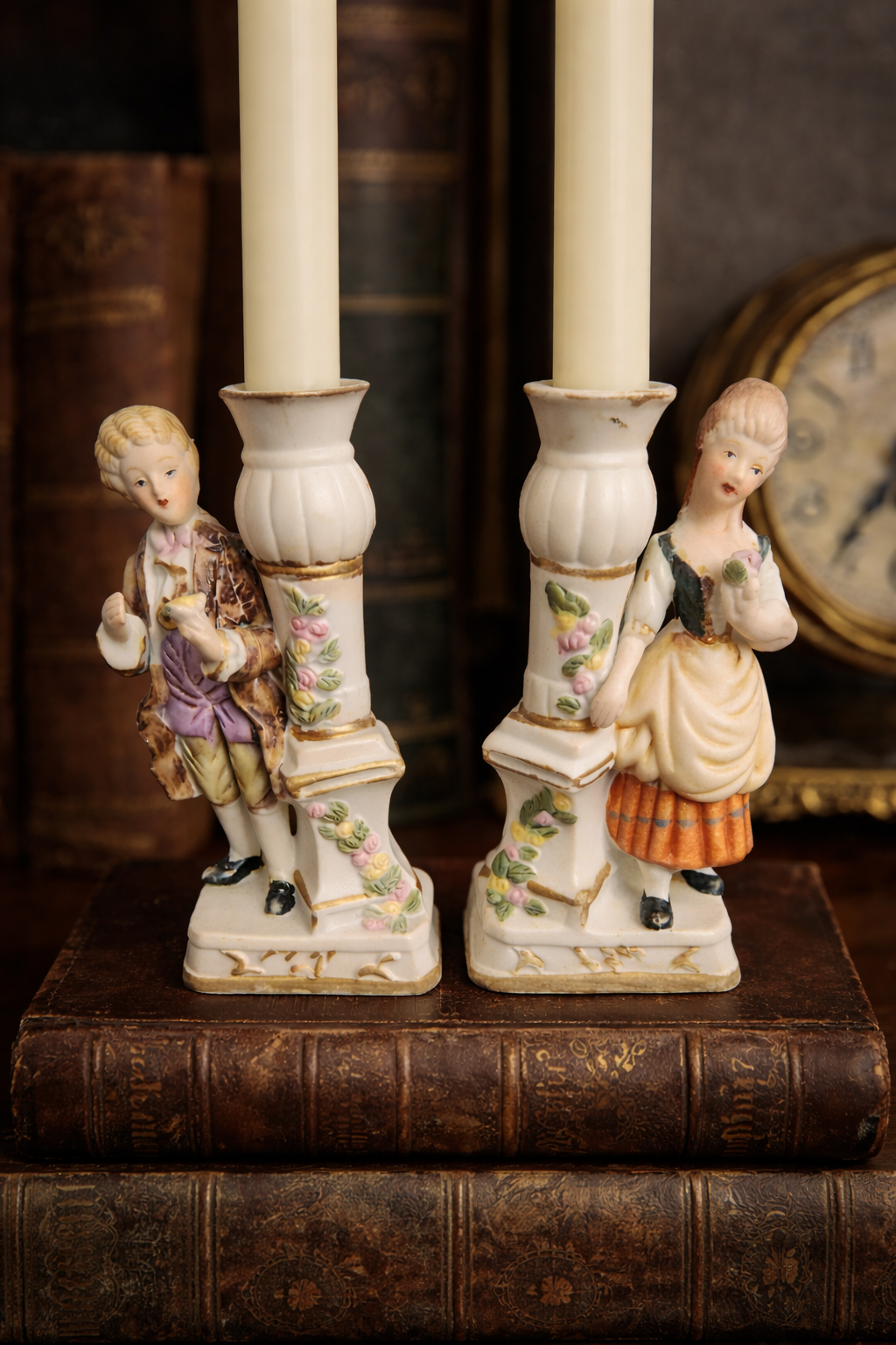 Vintage Porcelain Figural Candlesticks – Romantic European Couple