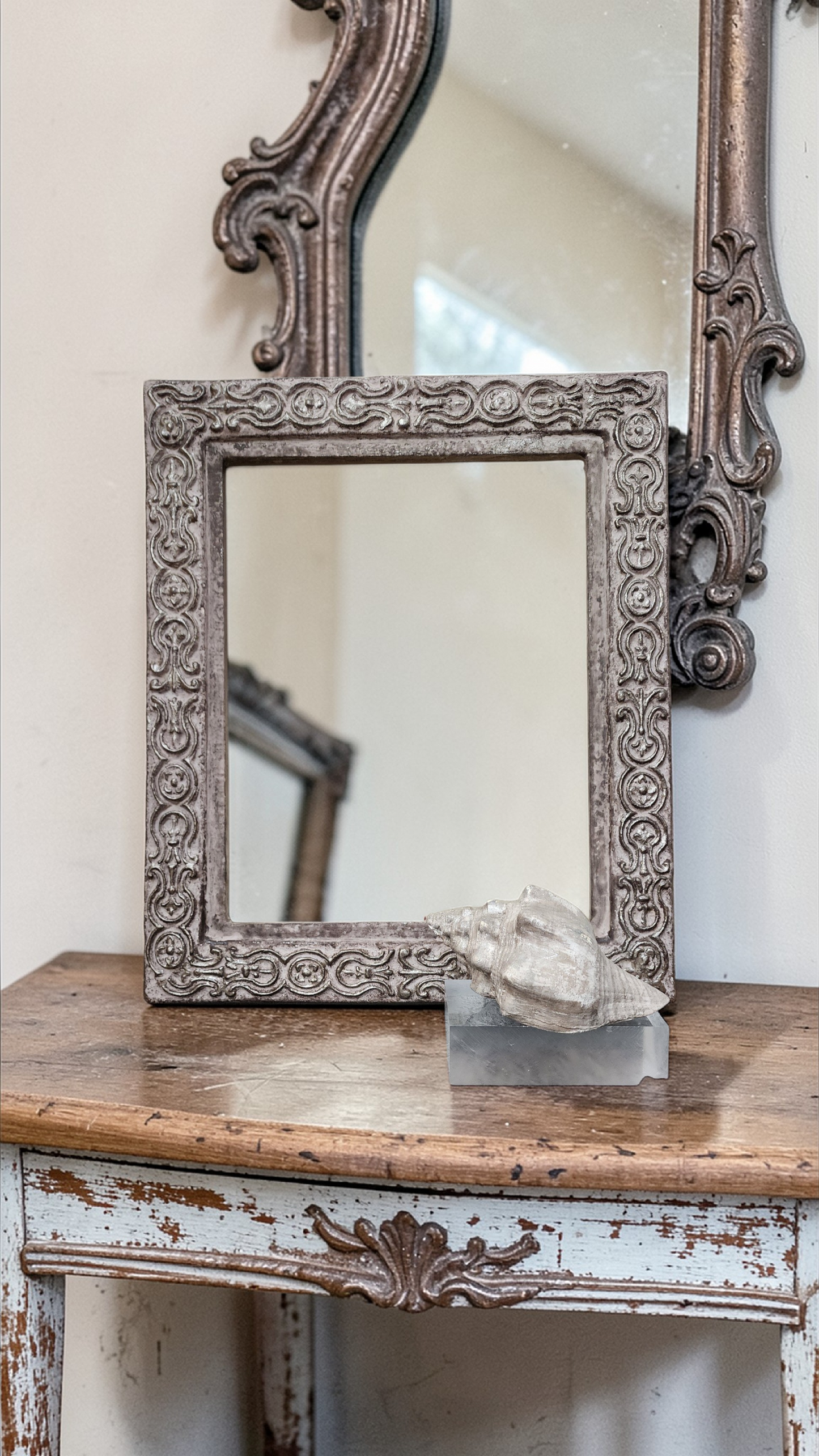 European Patina Mirror | Hand-Painted Ornate Frame