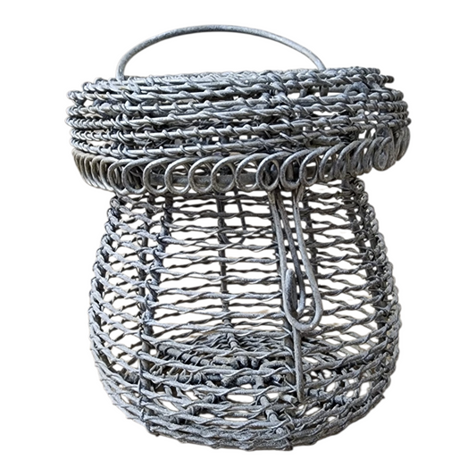 Antique french coiled wire basket with hinged clasp
