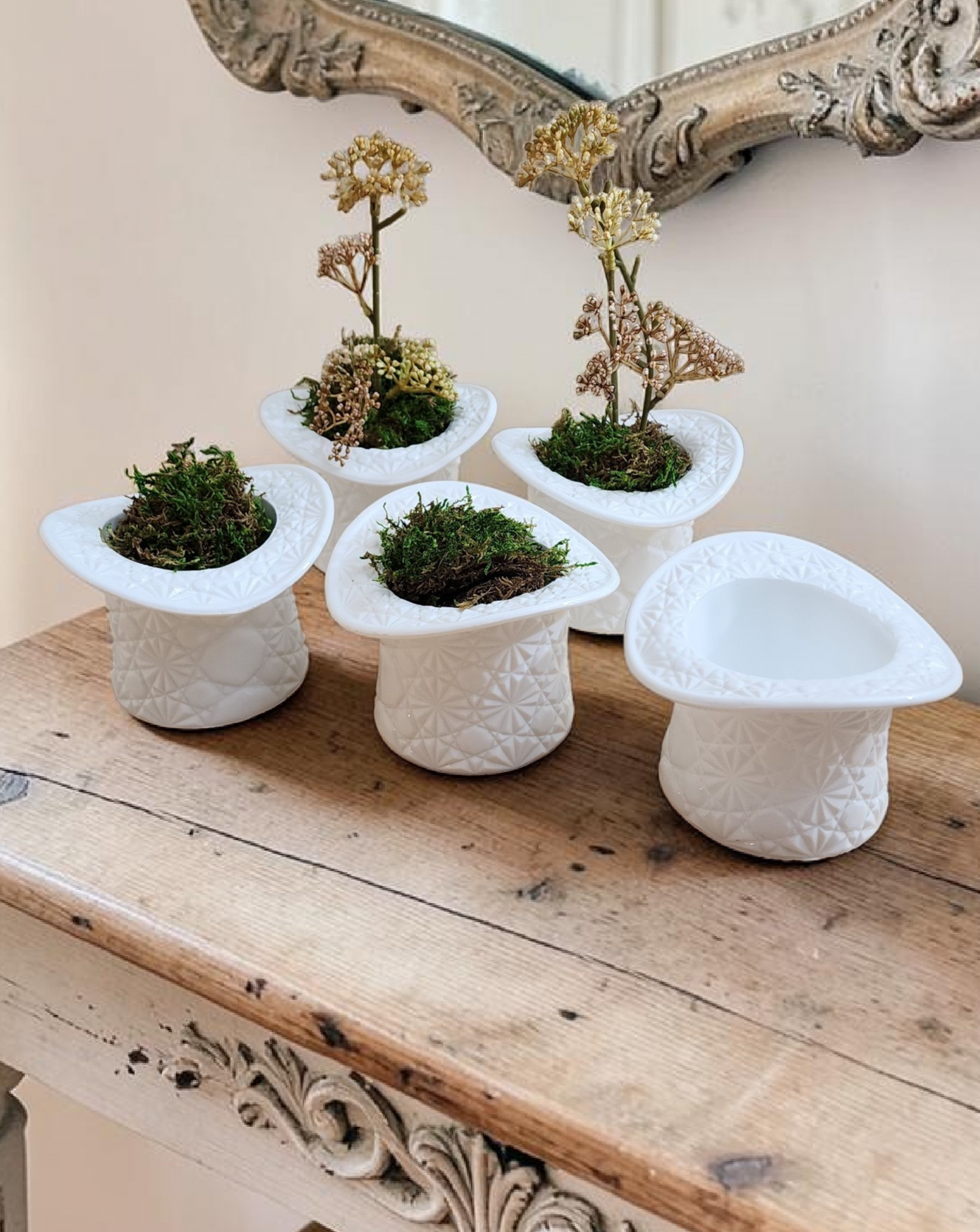 Fenton Milk Glass Top Hat Vases (Set of 5) | Daisy & Button Pattern | Vintage Collected Glass