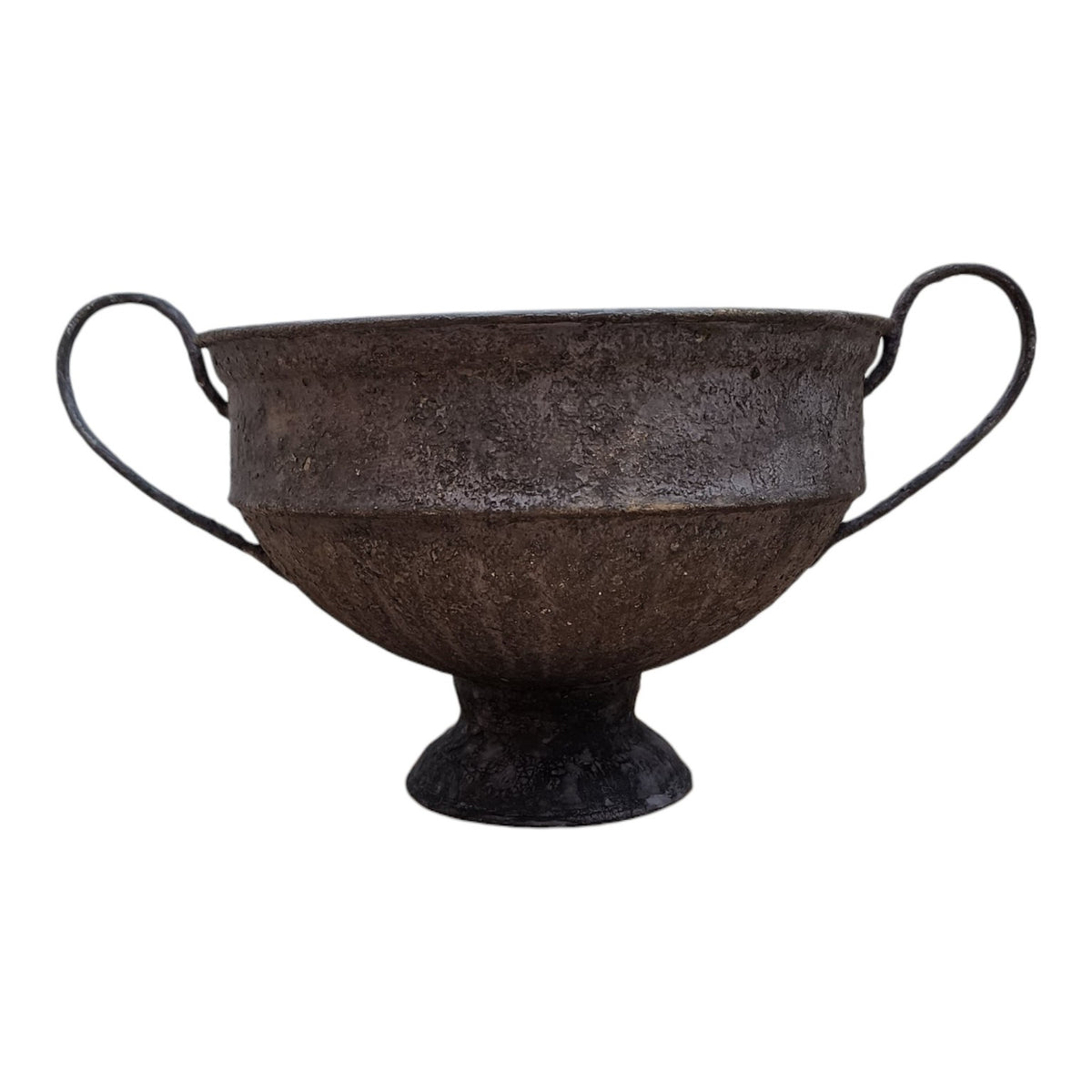 Aubergine metal urn, alternate front view