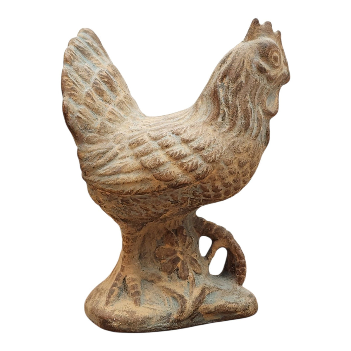Hand-finished ceramic hen, opposite side view