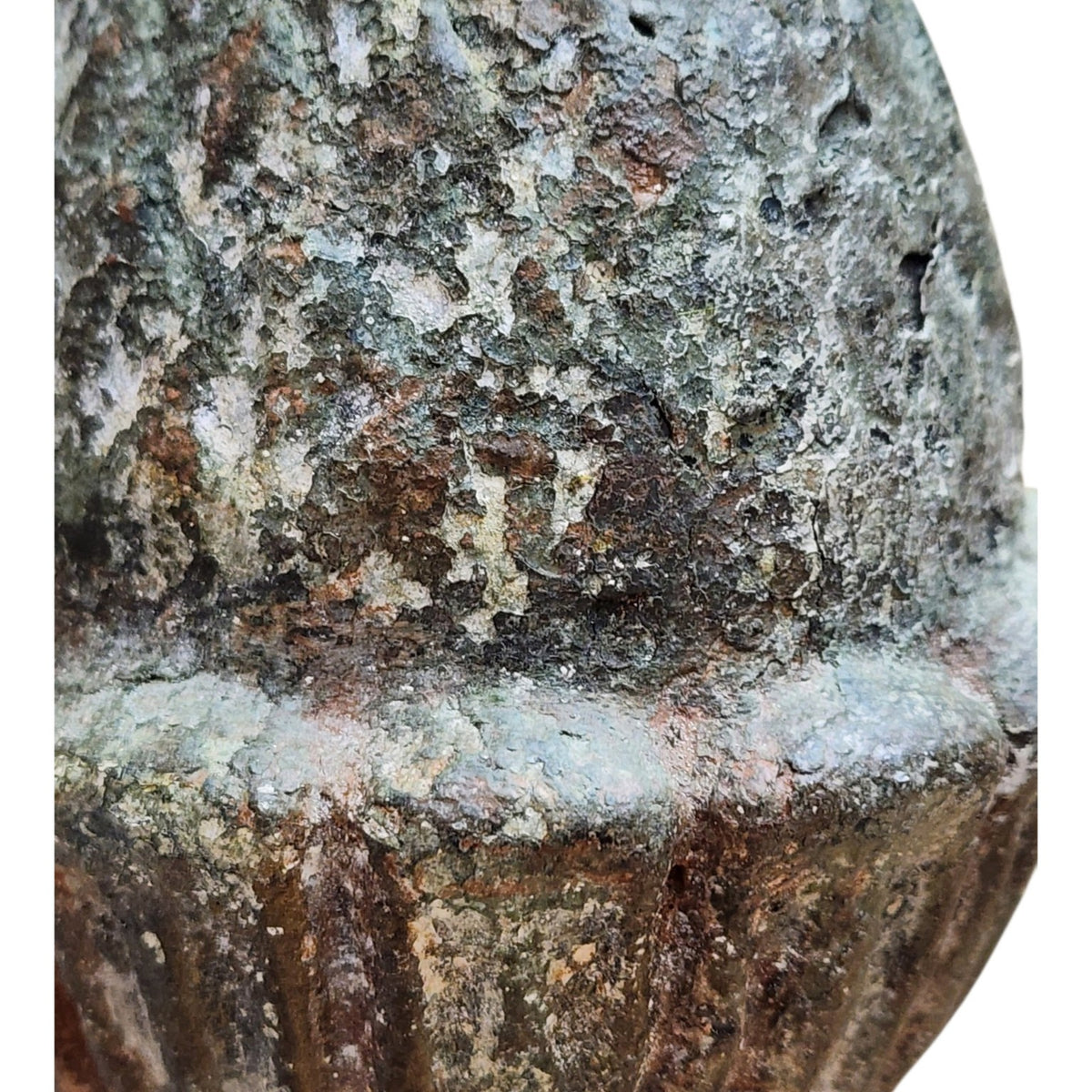 Close-up of layered timeworn specialty finish on OWR acorn finial