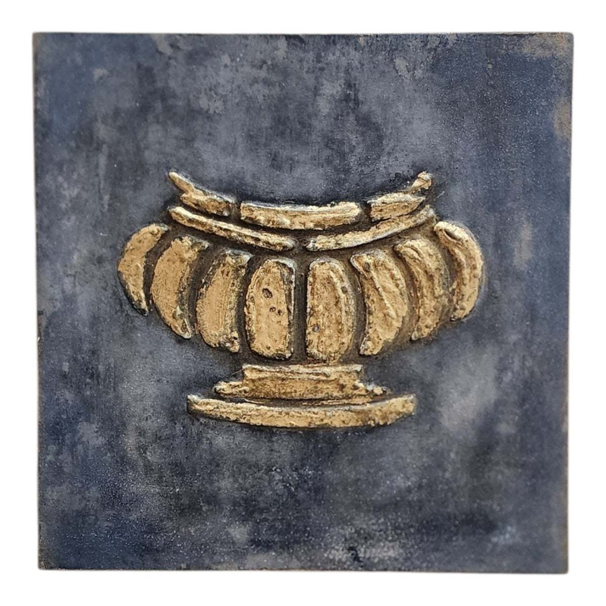 Open Window Restore aged gilded urn wall art on an 8 inch square wood panel
