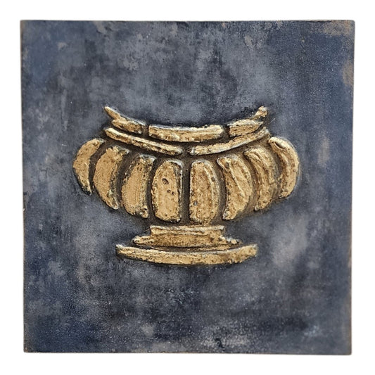 Open Window Restore aged gilded urn wall art on an 8 inch square wood panel