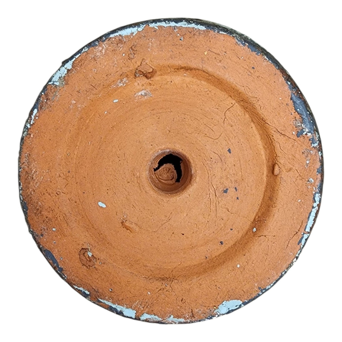 Bottom view of hand-painted terracotta pot
