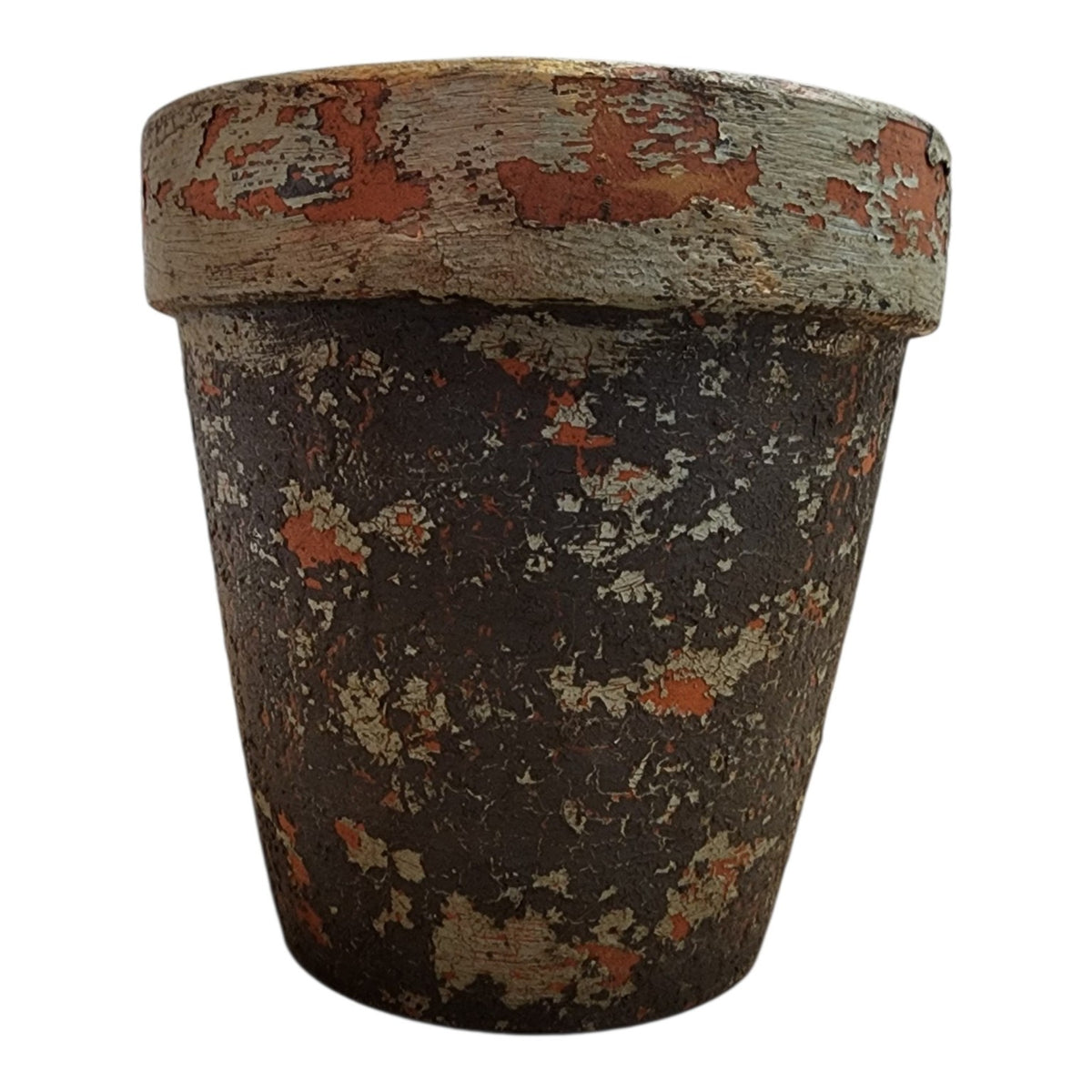 Detail of layered chippy patina on terracotta pot