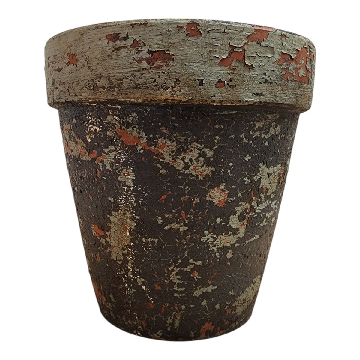 One-of-a-kind hand-painted chippy terracotta pot by Open Window Restore