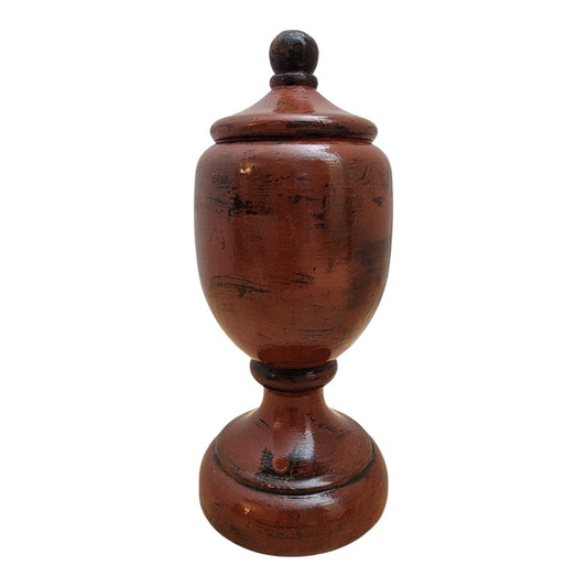 Hand-finished solid wood decorative vessel in Negoro Nuri inspired red and black finish, front view