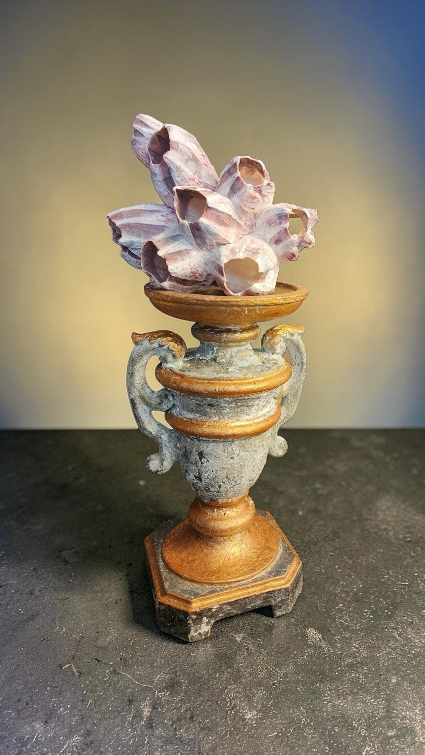 OWR hand-painted pedestal urn with purple barnacle cluster