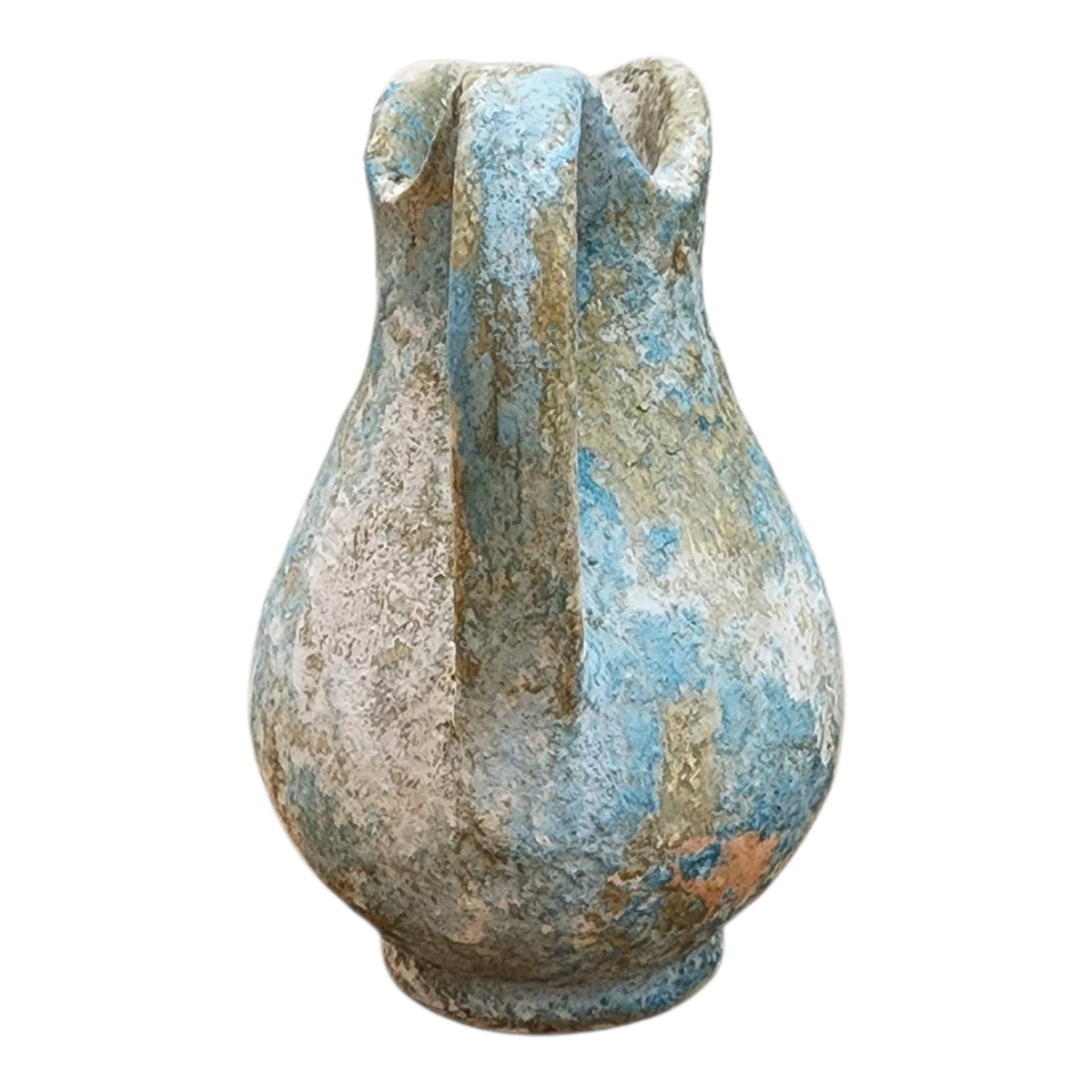Small ceramic pitcher with Open Window Restore hand-applied aged blue patina
