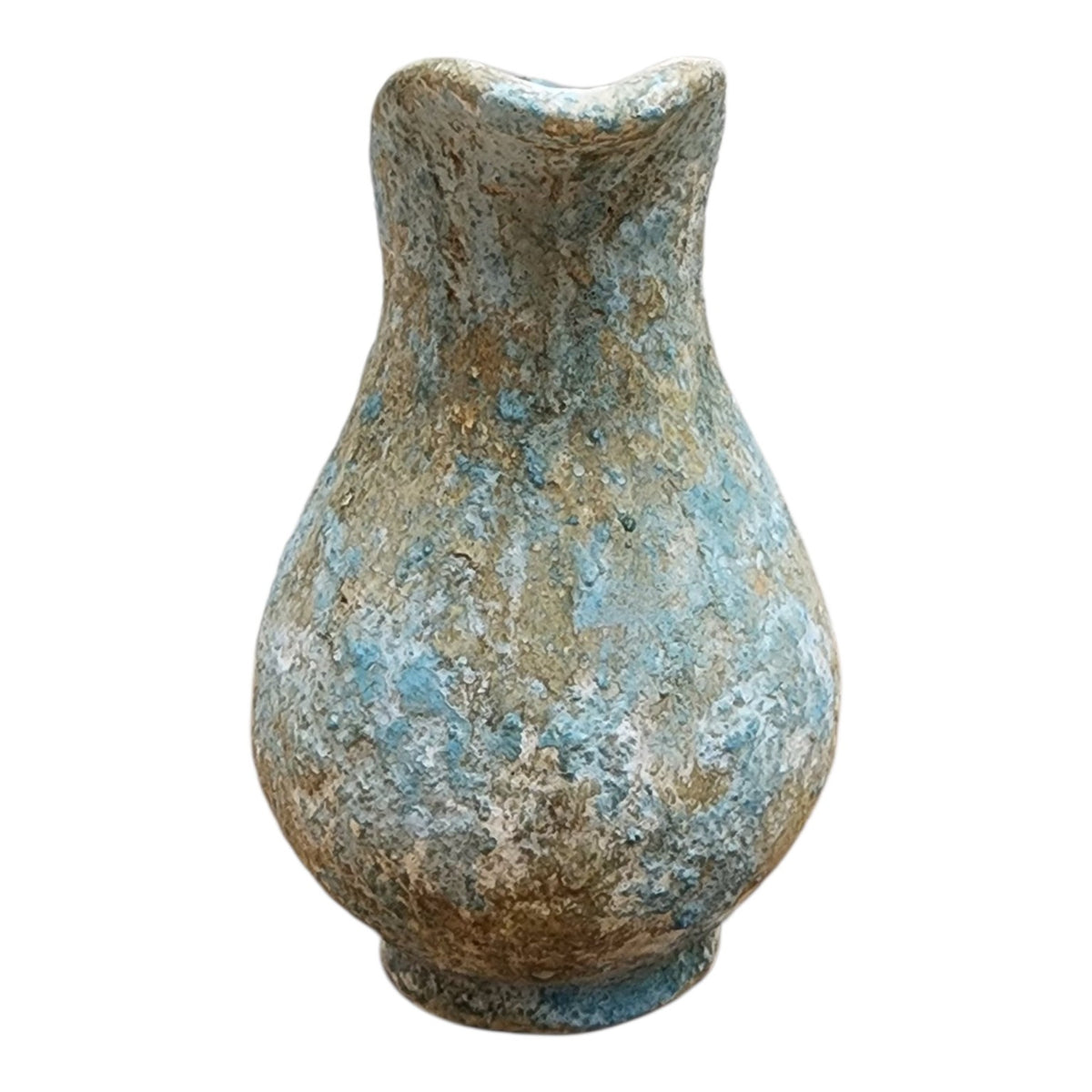 Small ceramic pitcher with Open Window Restore hand-applied aged blue patina