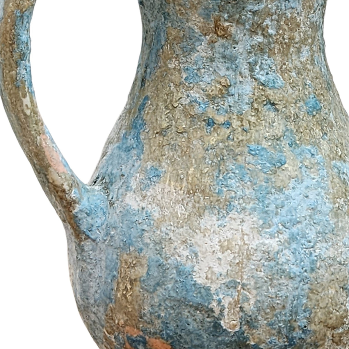 Small ceramic pitcher with Open Window Restore hand-applied aged blue patina