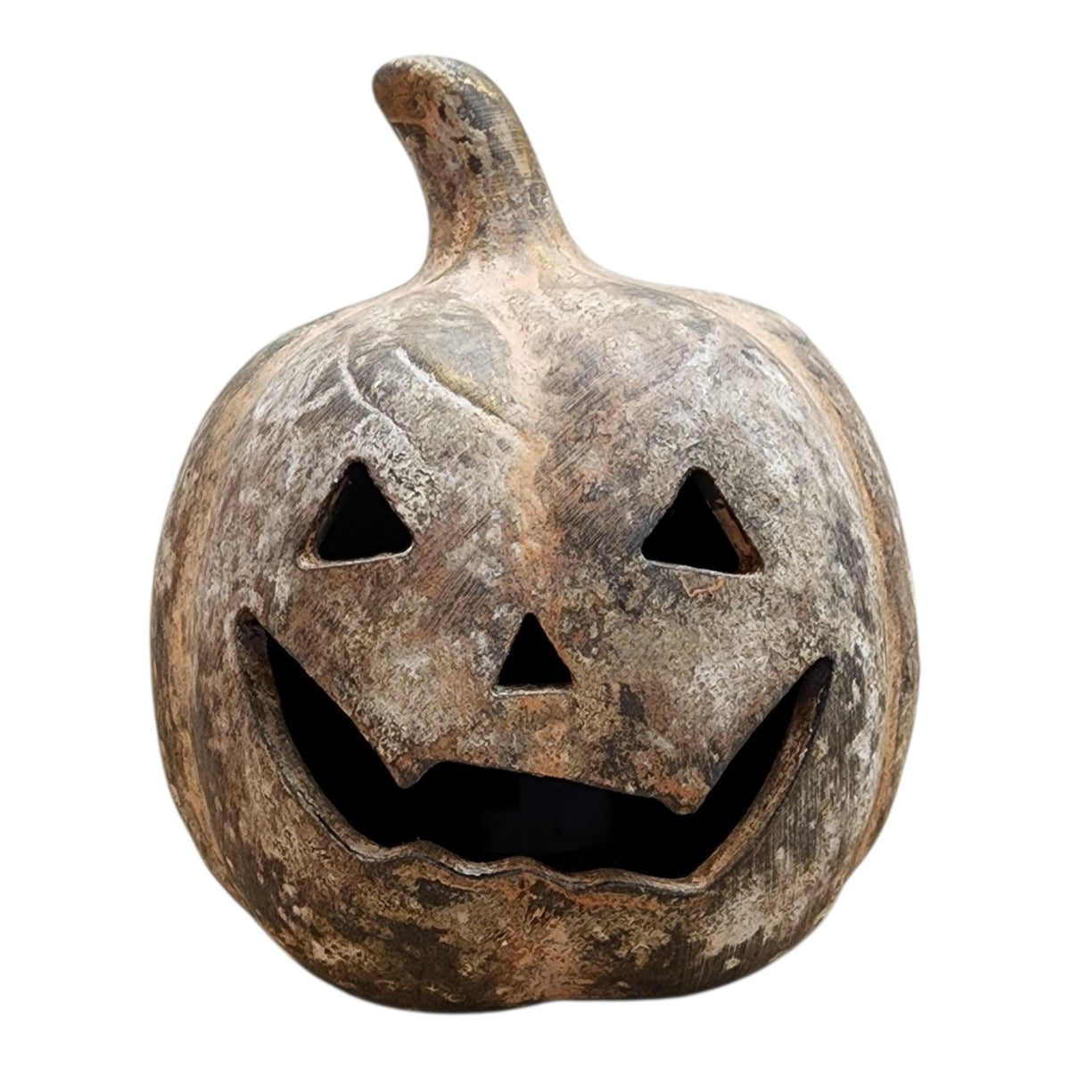 Small hand-painted Open Window Restore ceramic jack-o'-lantern, front view