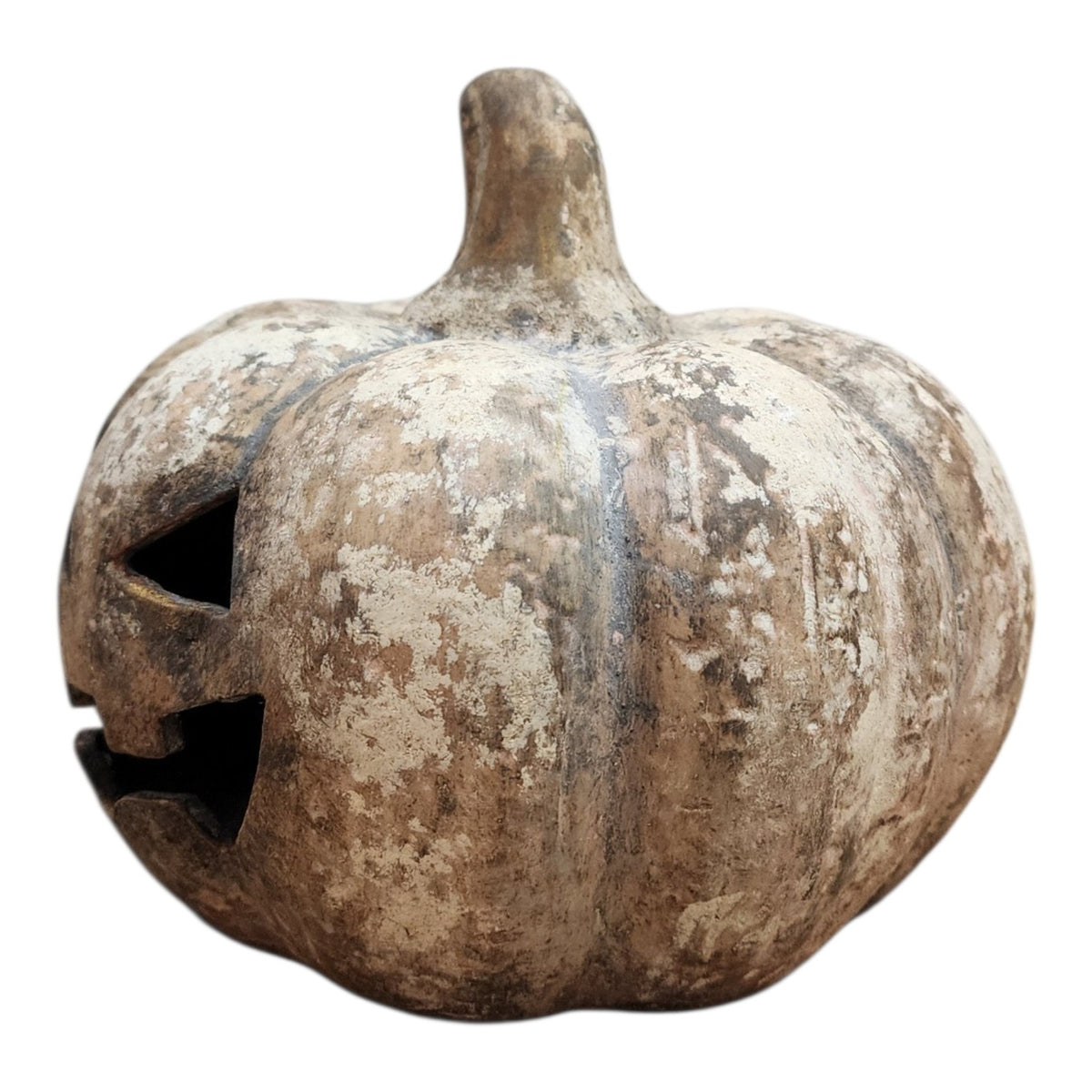 Hand-painted ceramic jack-o'-lantern, angled view