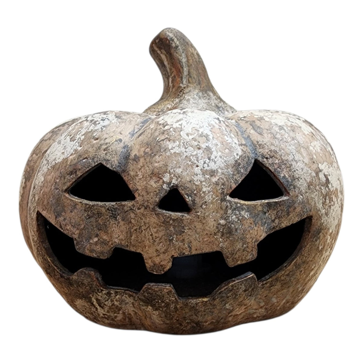 Hand-painted Open Window Restore ceramic jack-o'-lantern, front view