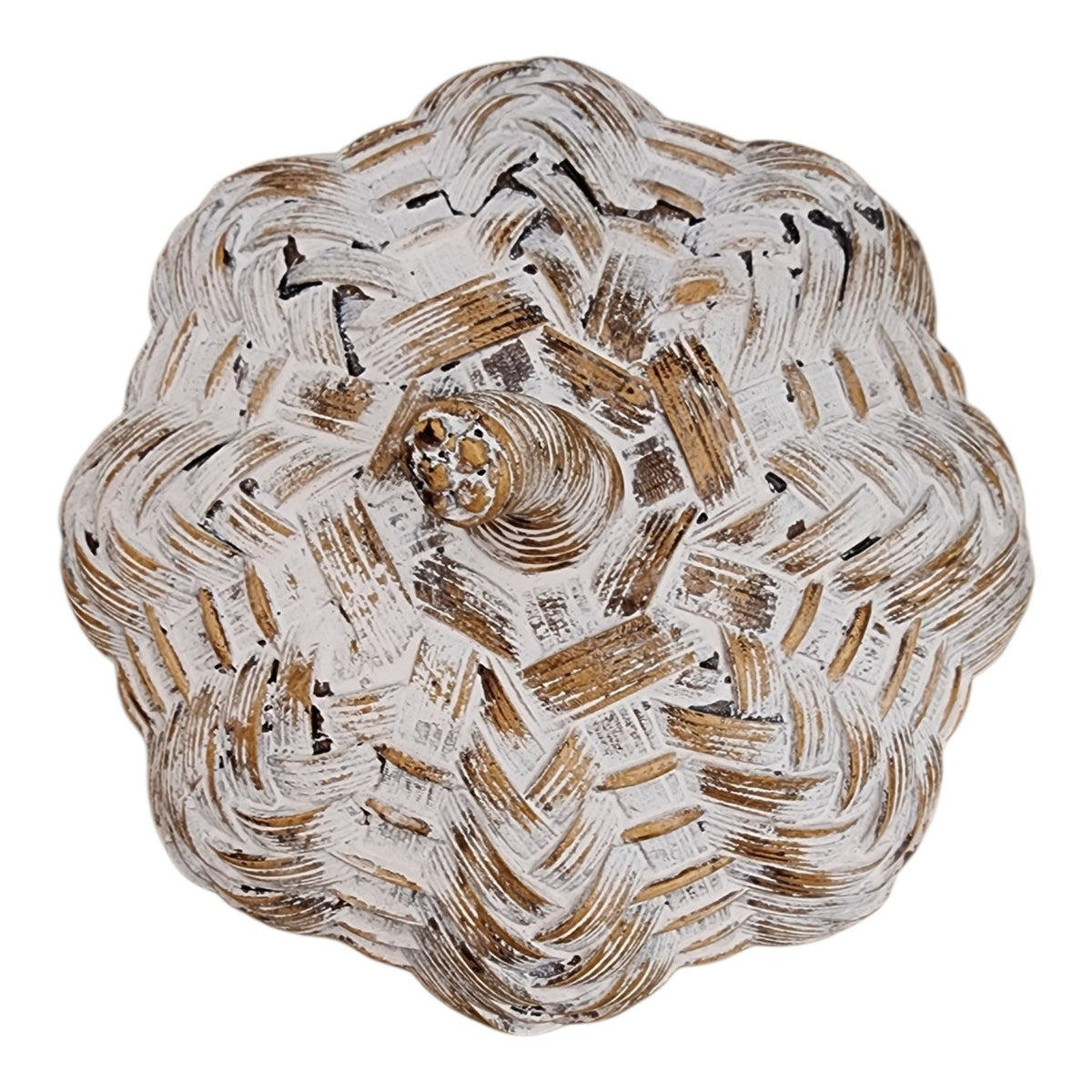 Top view of short hand-painted faux woven pumpkin