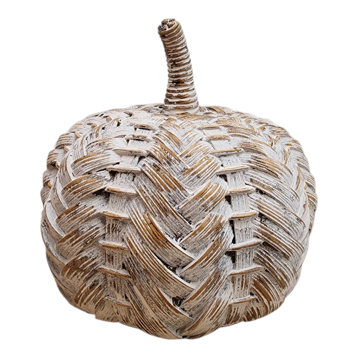 Short wide faux woven resin pumpkin hand-painted by Open Window Restore