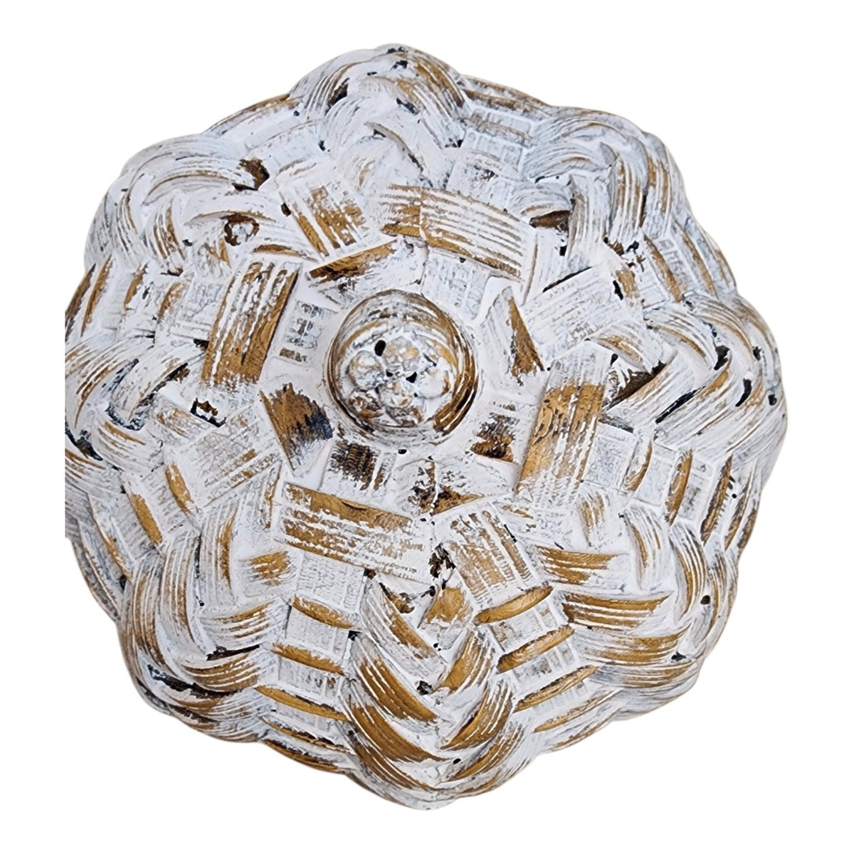 Top view of tall hand-painted faux woven pumpkin