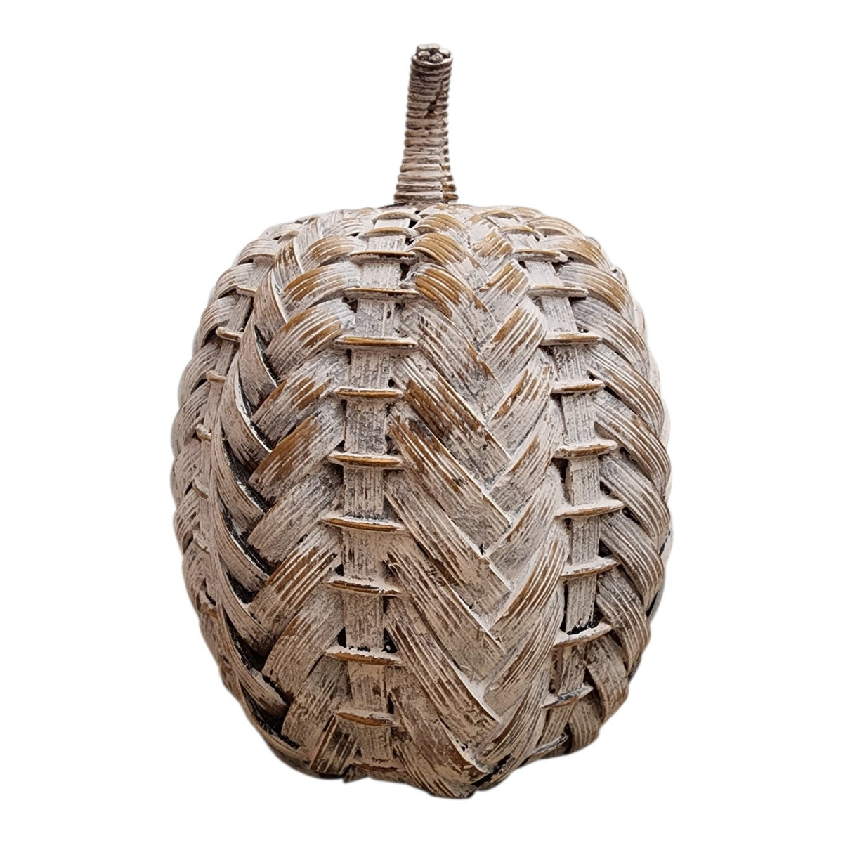 Tall faux woven resin pumpkin hand-painted by Open Window Restore