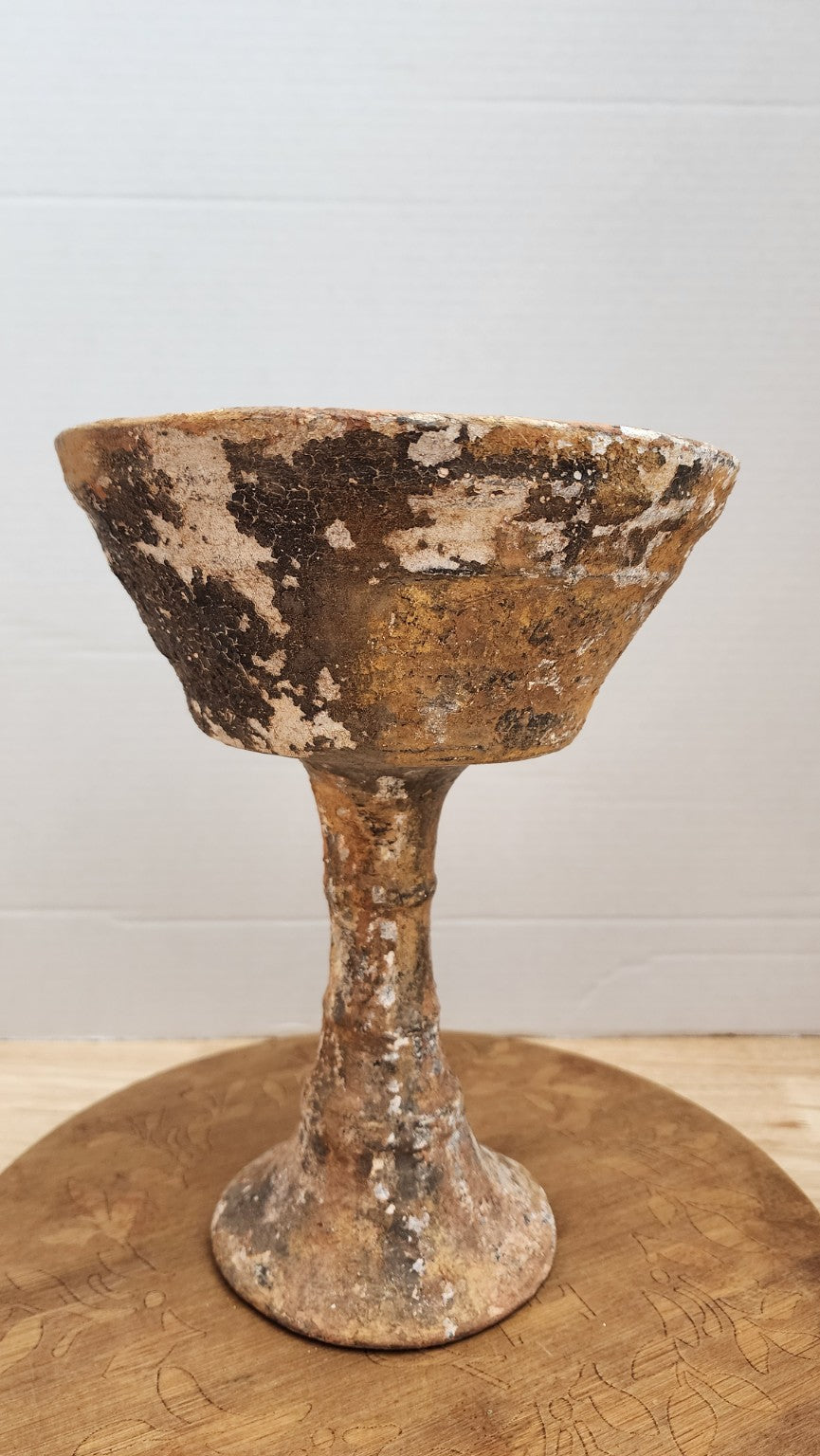 Layered patina ceramic chalice urn