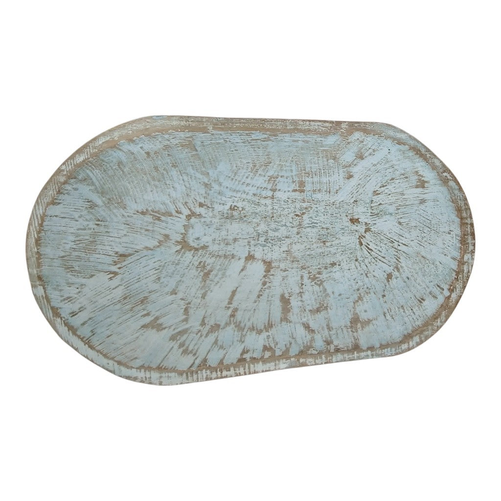 Sunwashed Blue Hand-Carved Wood Dough Bowl | Hand-Painted 20.5 in.
