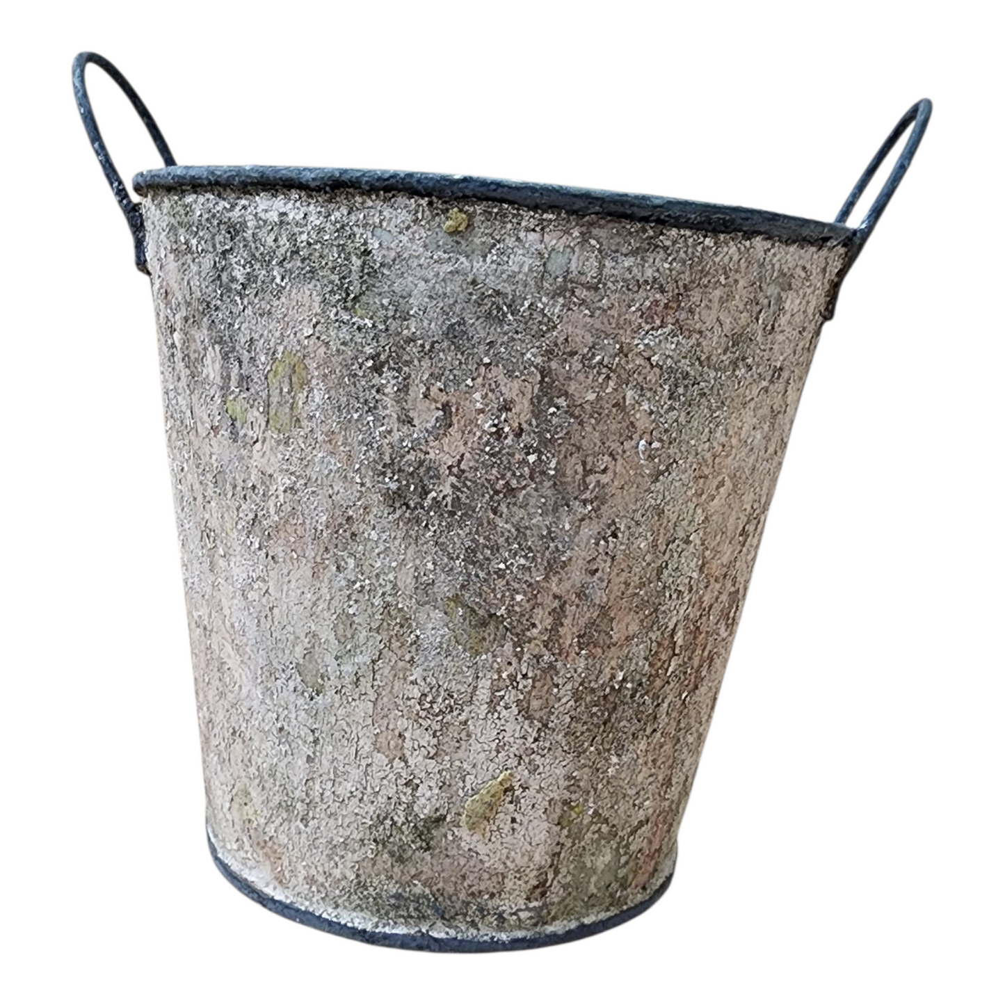 Hand-Painted European Patina Metal Bucket | Aged Plaster Finish | Vintage-Inspired Decorative Vessel