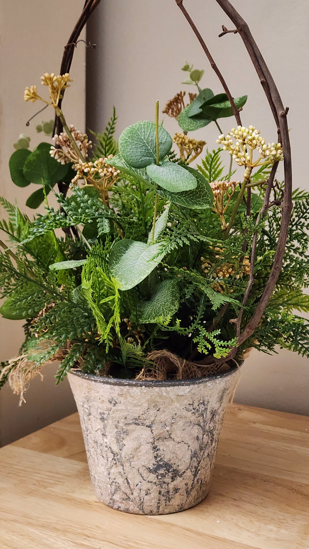 Timeworn Botanical Cachepot | Hand-Painted Decorative Vessel