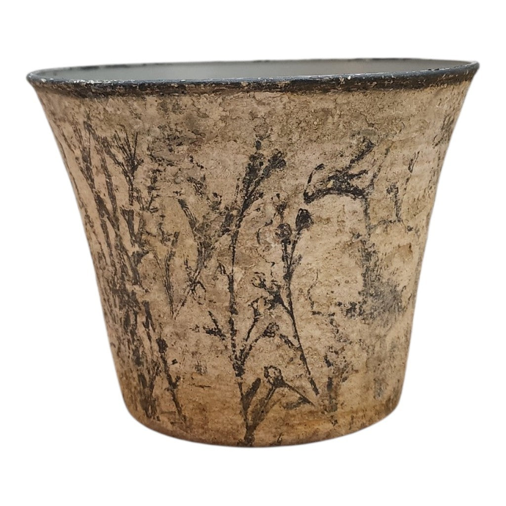 Timeworn Botanical Cachepot | Hand-Painted Decorative Vessel