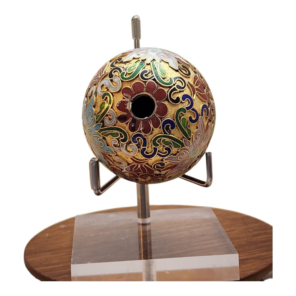 Vintage Cloisonné Enamel Egg with Lotus Floral Design & Stand