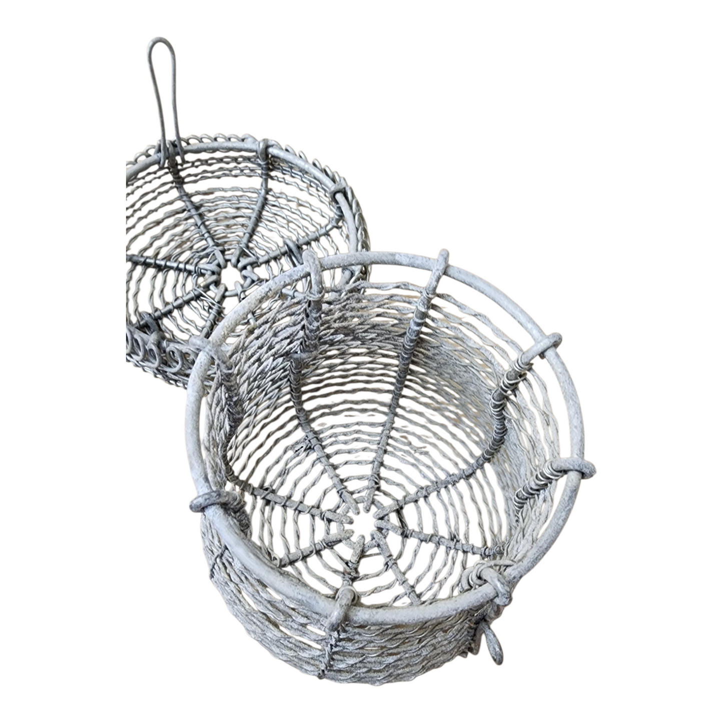 Antique french coiled wire basket with hinged clasp