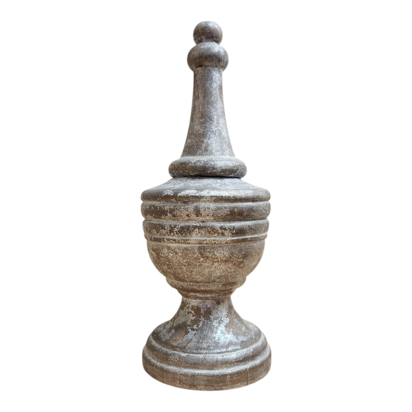 Hand-Painted Wood Finial Set (3) | Aged Metal Finish with Mica Glaze