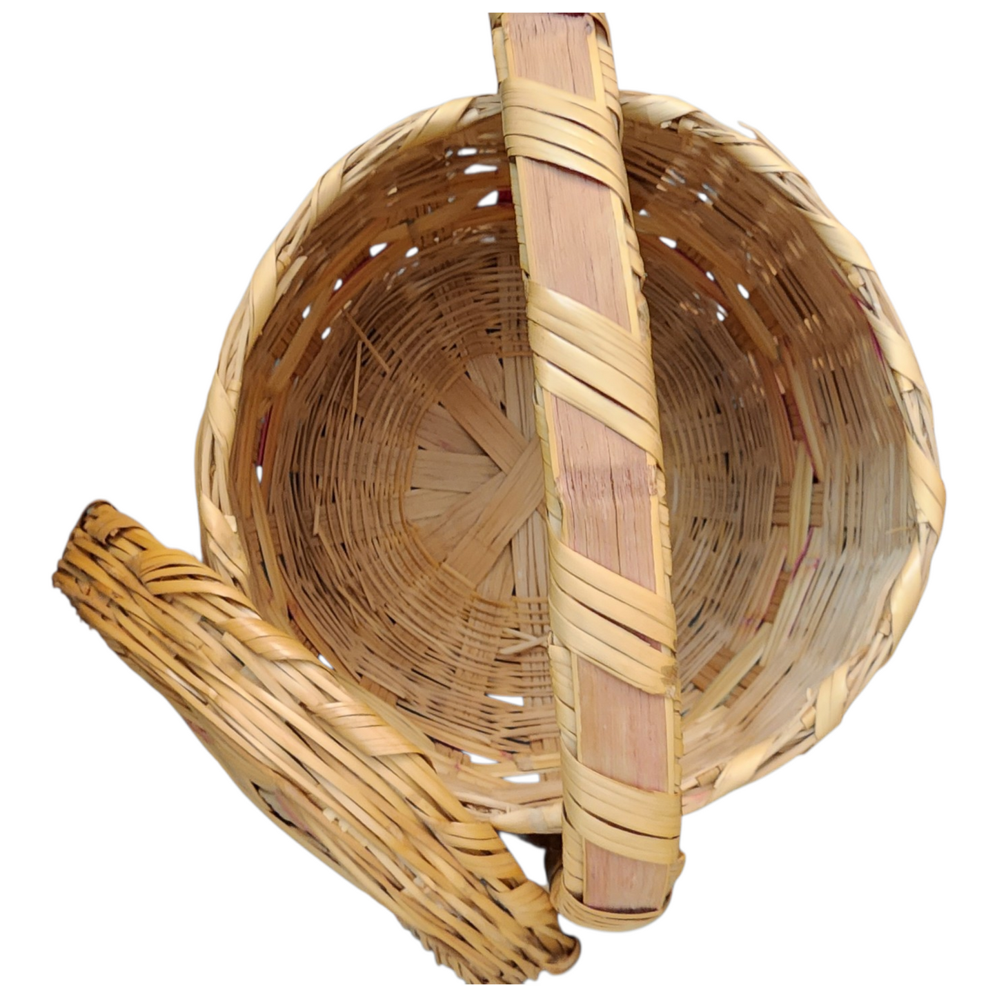 Vintage Handwoven Wicker Basket with Lid & Handle | Cottage Farmhouse Storage
