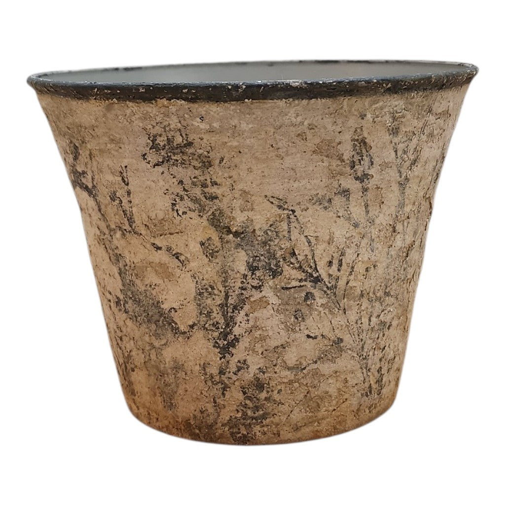 Timeworn Botanical Cachepot | Hand-Painted Decorative Vessel