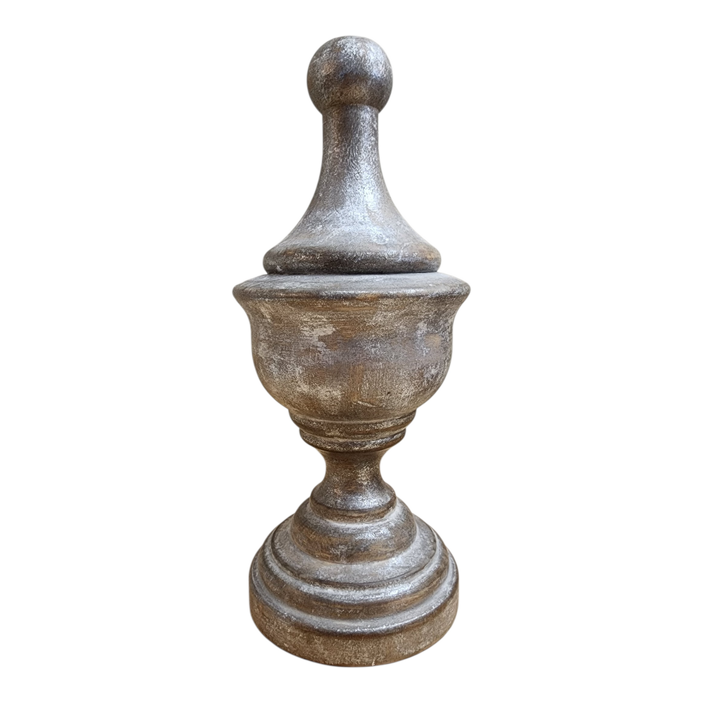 Hand-Painted Wood Finial Set (3) | Aged Metal Finish with Mica Glaze