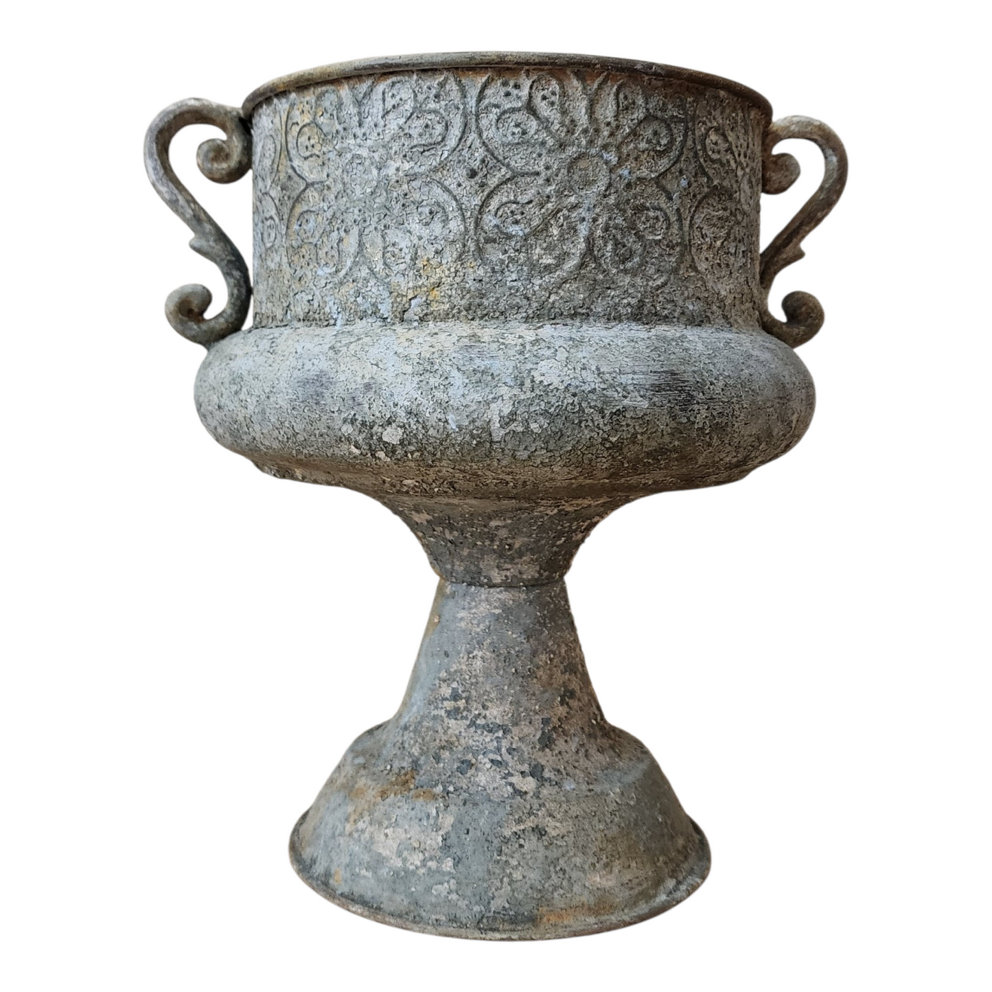 Aged Metal Urn with Scroll Handles | European Garden Style Vessel