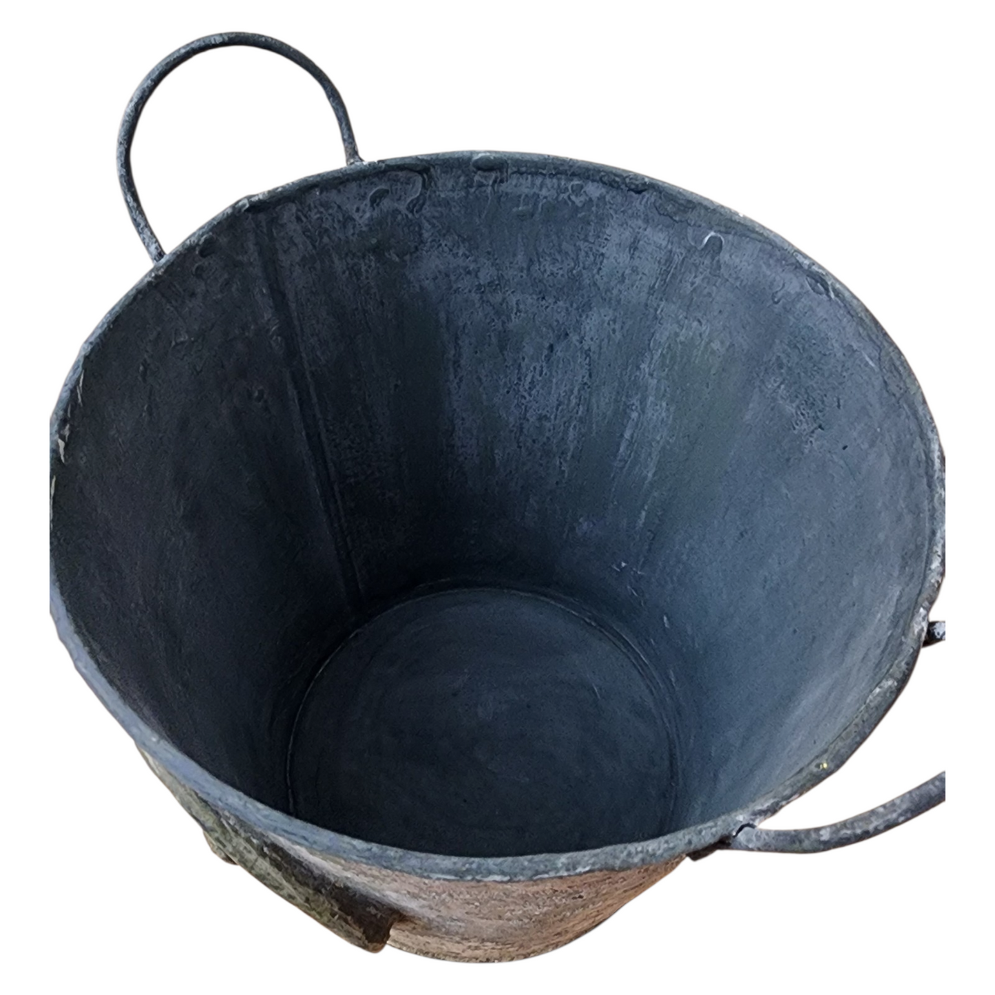 Hand-Painted European Patina Metal Bucket | Aged Plaster Finish | Vintage-Inspired Decorative Vessel