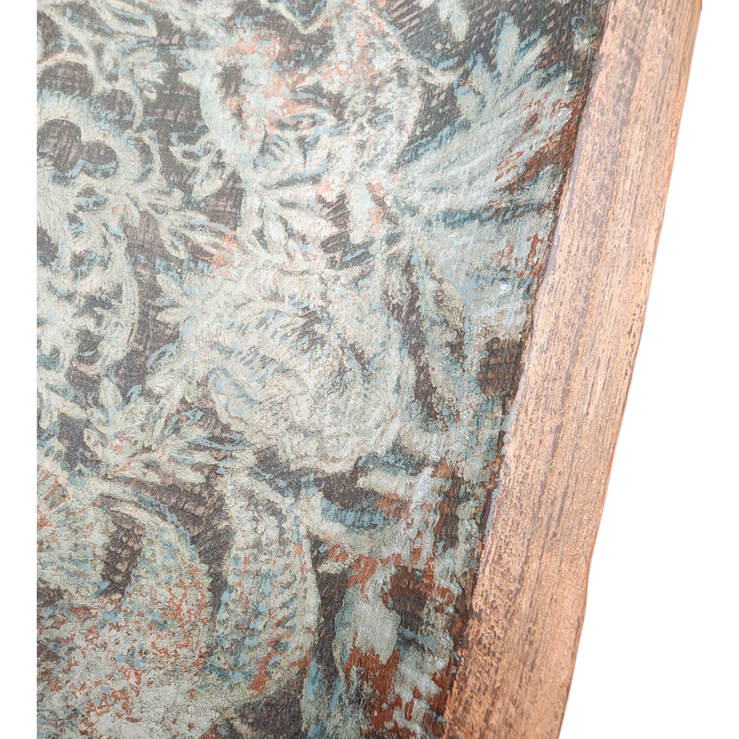 Handpainted Wooden Dough Bowl | Aged Copper & Moss Patina Finish | One-of-a-Kind Decorative Tray