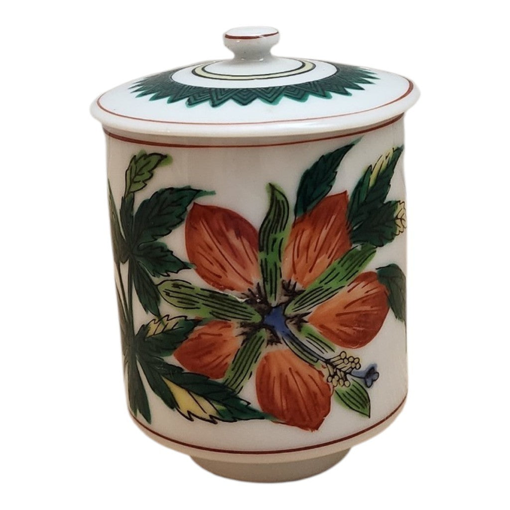 Vintage Hand-Painted Asian Floral Porcelain Lidded Jar