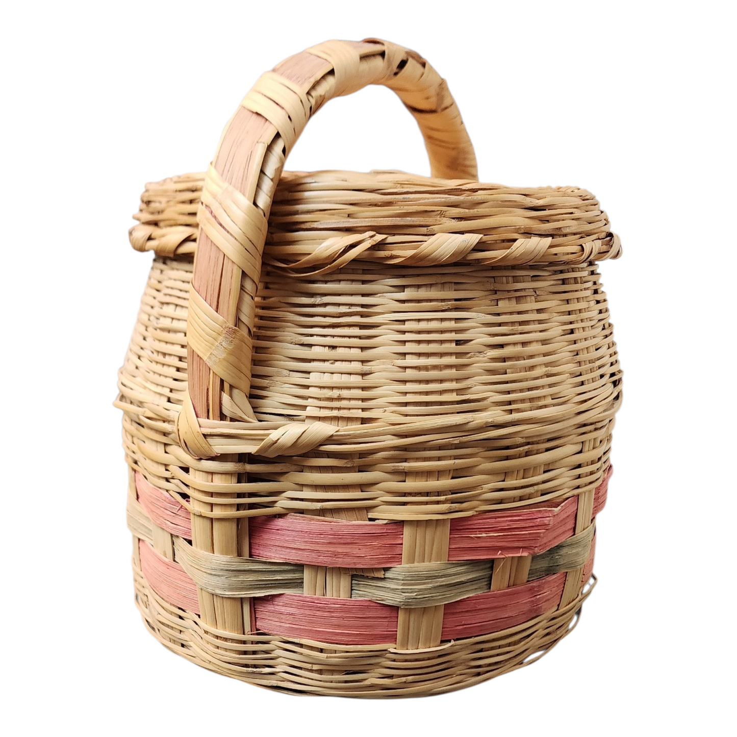 Vintage Handwoven Wicker Basket with Lid & Handle | Cottage Farmhouse Storage
