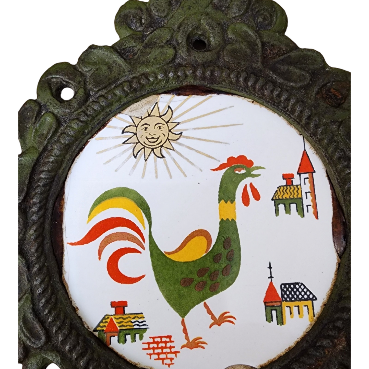 Cast Iron & Ceramic Rooster plaque