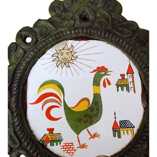 Cast Iron & Ceramic Rooster plaque