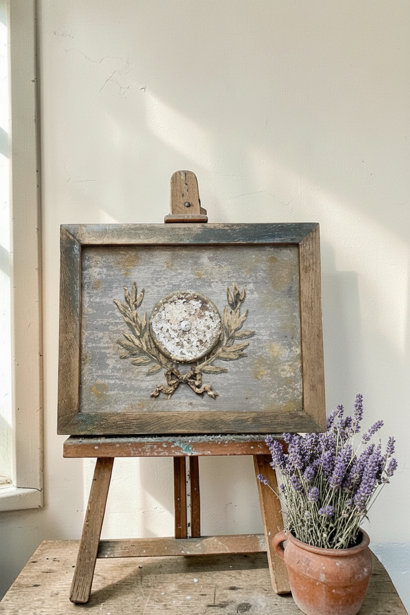 European Dusted Patina Wall Plaque | Hand-Painted Antique Inspired Frame Art