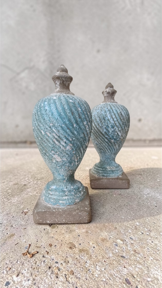 “Sea-Worn Patina Finials Hand-Painted Ceramic Pair”