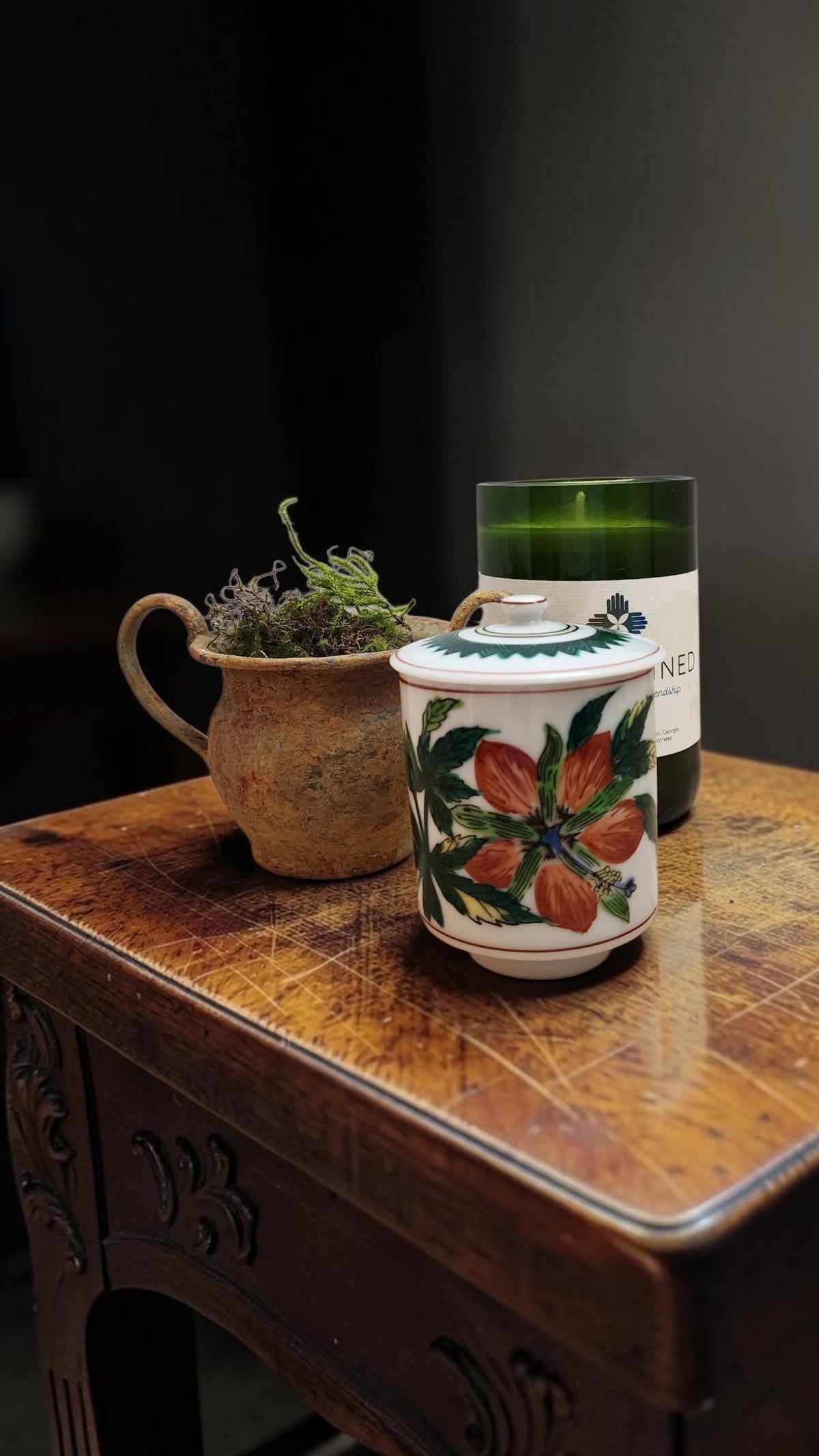 Vintage Hand-Painted Asian Floral Porcelain Lidded Jar