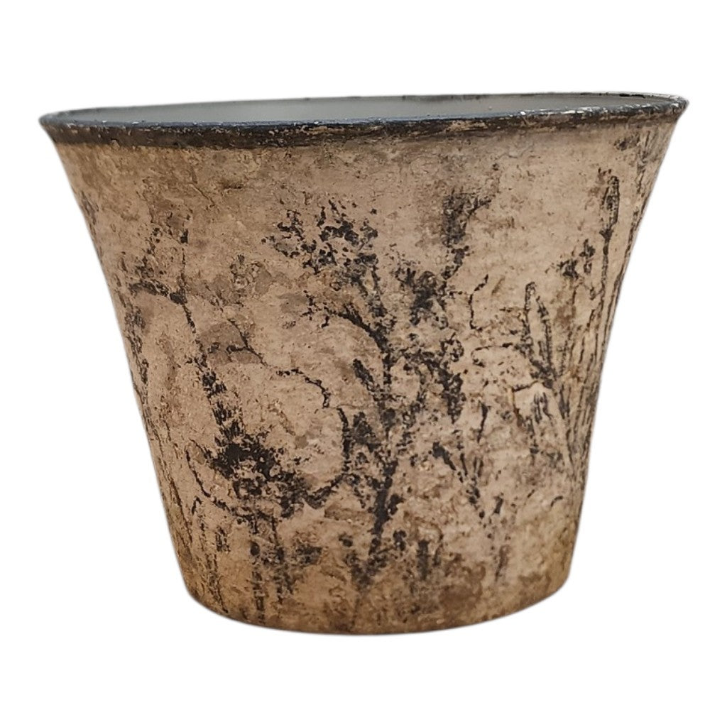 Timeworn Botanical Cachepot | Hand-Painted Decorative Vessel