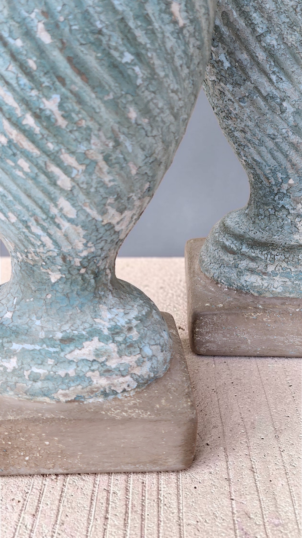 “Sea-Worn Patina Finials Hand-Painted Ceramic Pair”