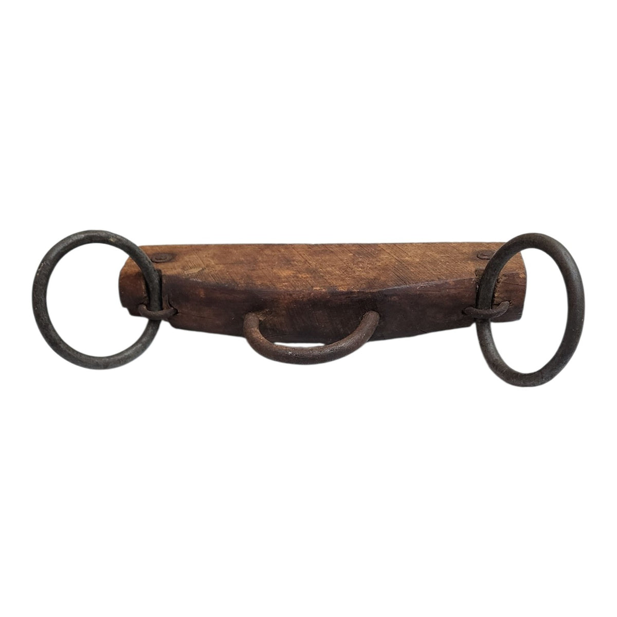 Vintage wood and iron harness form with iron rings